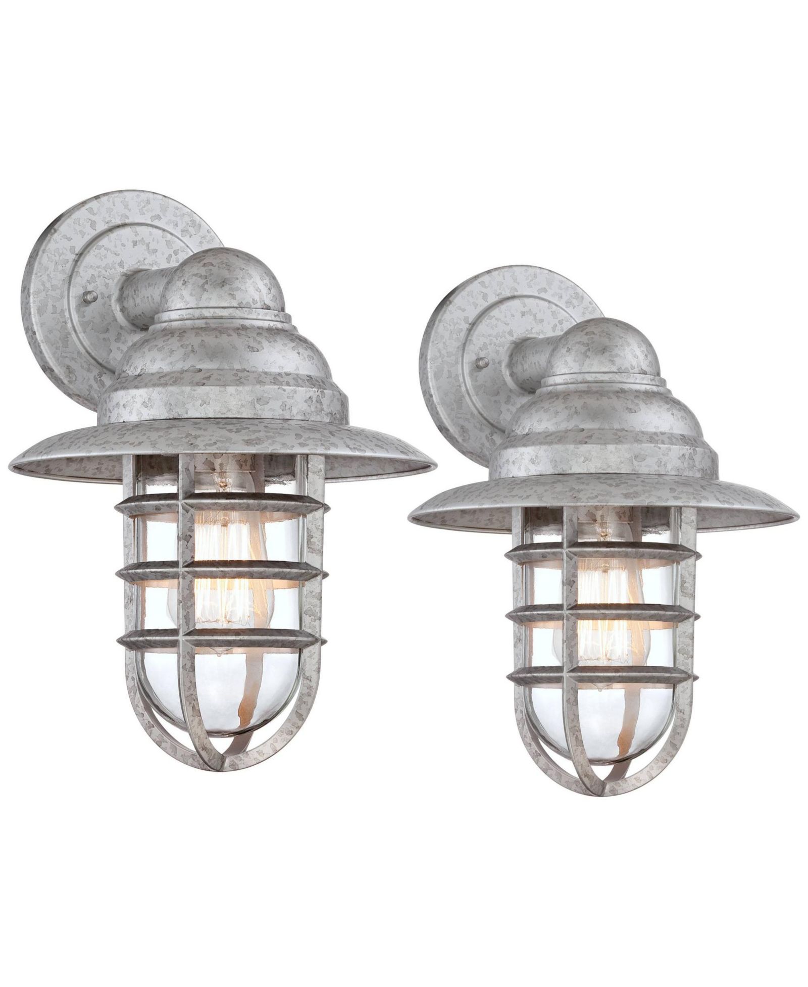 Набор уличных настенных светильников John Timberland Marlowe 13 1/4" High Farmhouse Rustic Hooded Cage Galvanized, 2 шт.