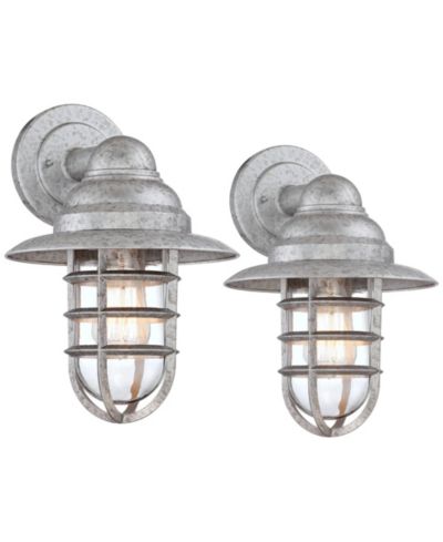 Набор уличных настенных светильников John Timberland Marlowe 13 1/4" High Farmhouse Rustic Hooded Cage Galvanized, 2 шт.