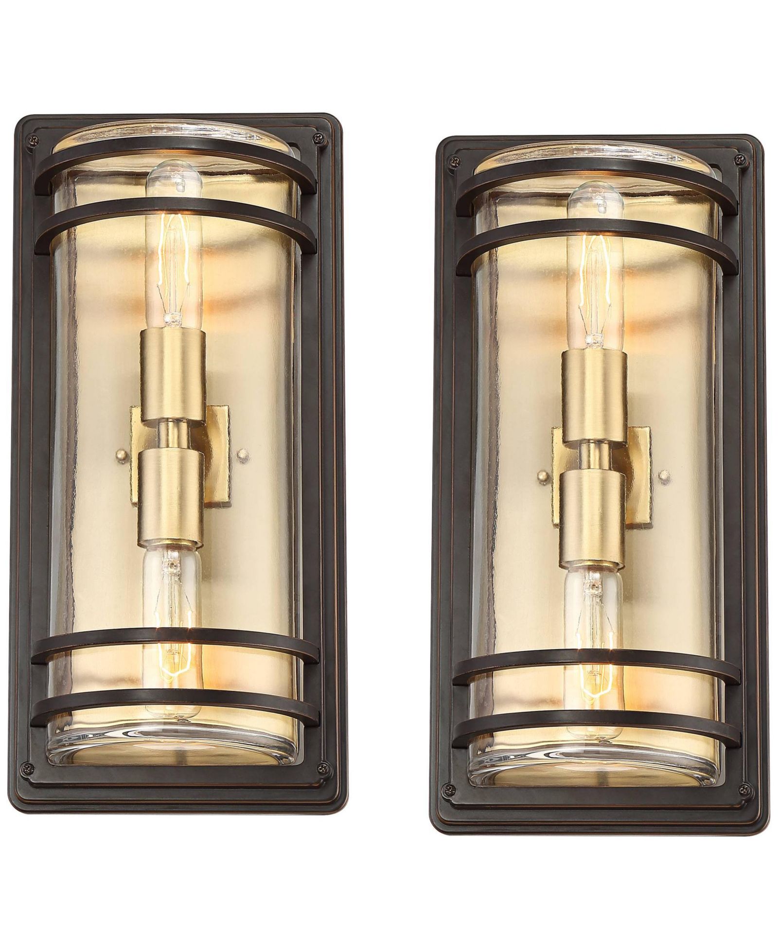Набор уличных настенных светильников John Timberland Habitat Modern Industrial, 2 шт., Bronze Brass 16" Clear Glass