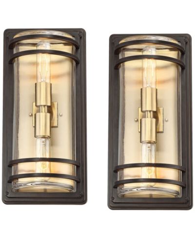 Набор уличных настенных светильников John Timberland Habitat Modern Industrial, 2 шт., Bronze Brass 16" Clear Glass