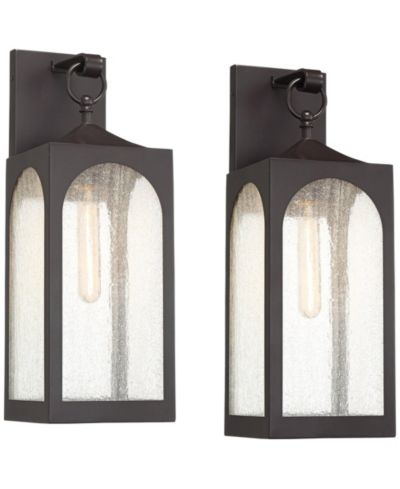 Набор уличных настенных светильников Possini Euro Design Tyne Modern Outdoor Wall Light Fixtures Set of 2 Bronze Metal 20 1/2" Seedy Glass