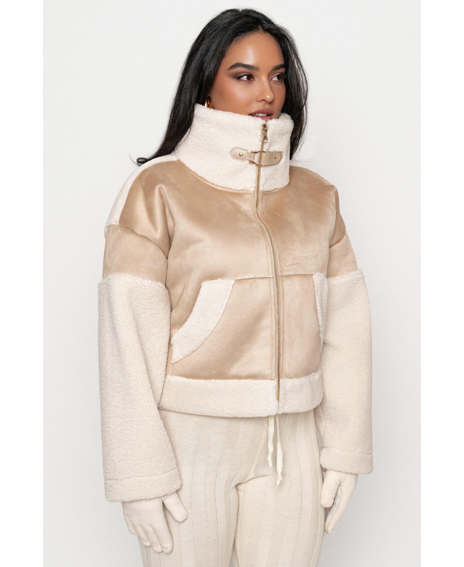 JLUXLABEL Women's Suede And Sherpa Jacket