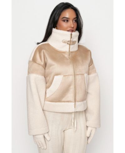 JLUXLABEL Women's Suede And Sherpa Jacket