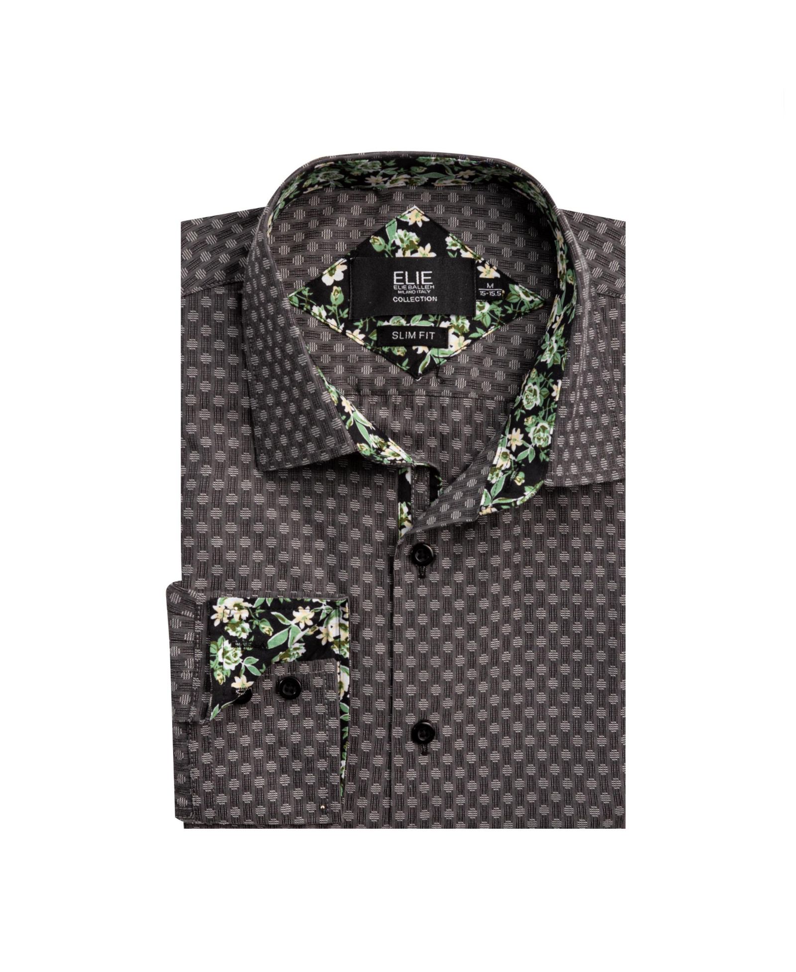 Elie Balleh Big Boys Grey Slim Fit Jacquard Dot Shirt