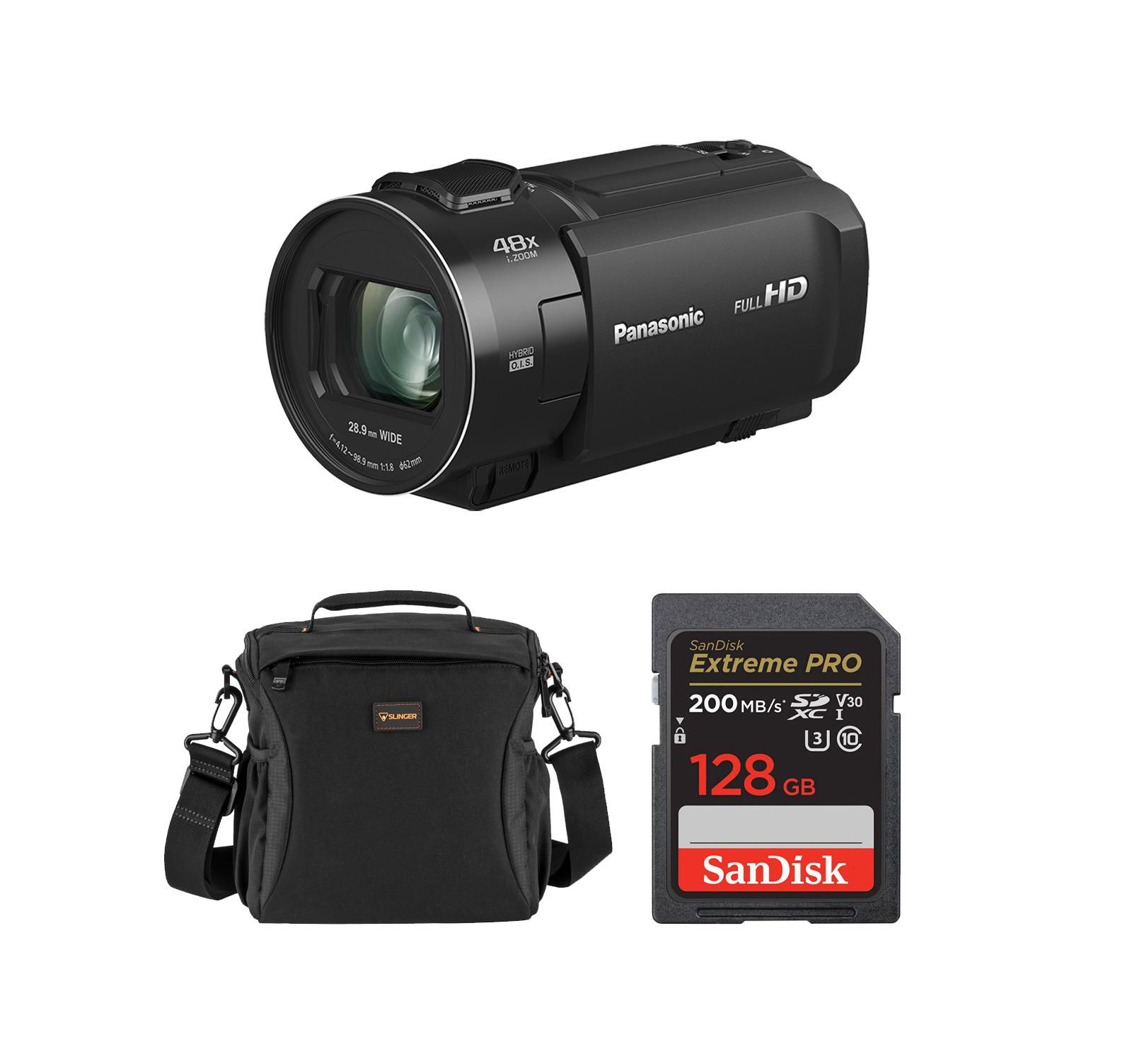 Panasonic HC-V900 видеокамера Full HD, комплект с картой памяти 128GB и сумкой на плечо