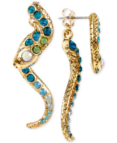 Серьги Betsey Johnson Gold-Tone Pavé Crystal Snake Front and Back