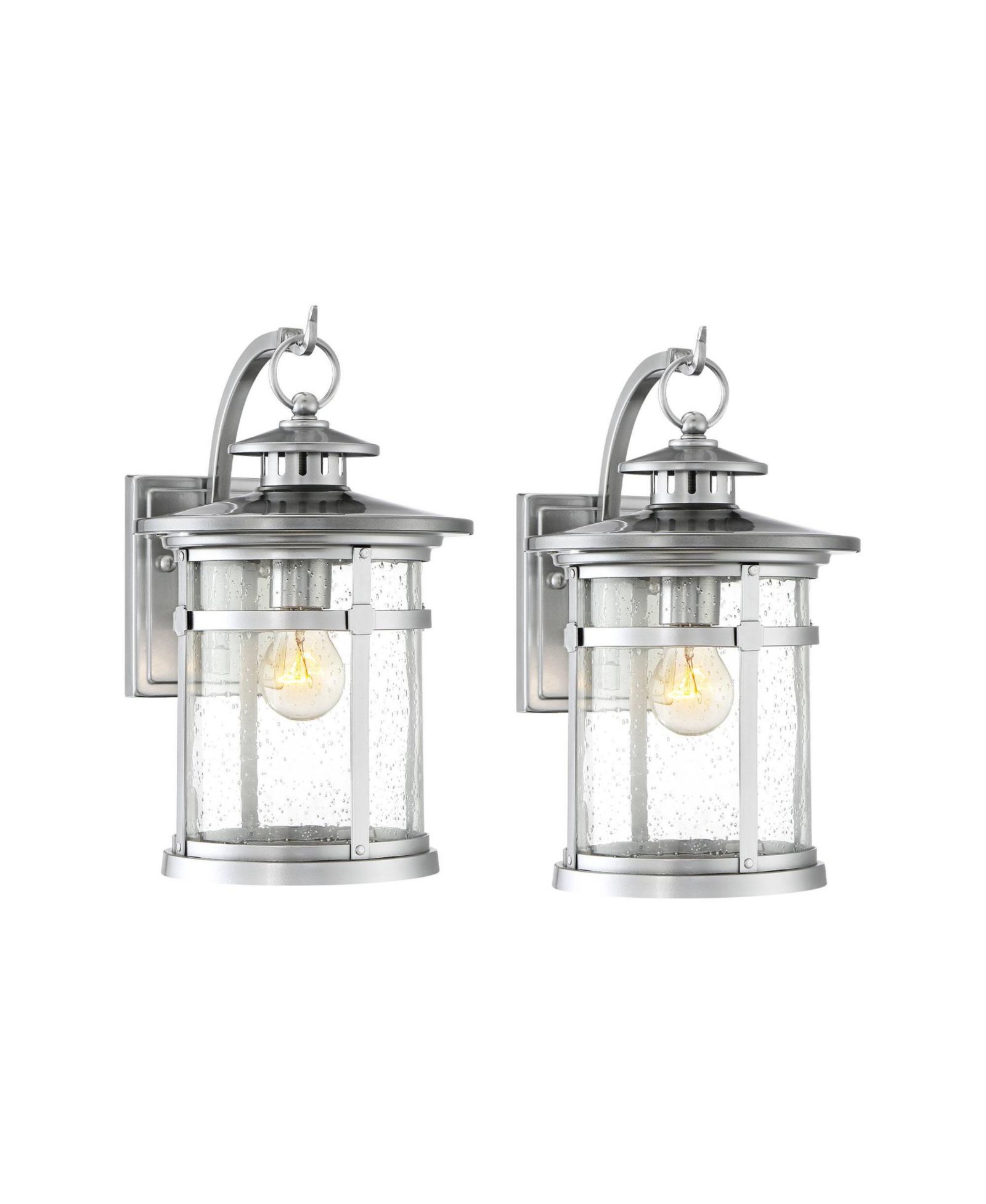 Franklin Iron Works Callaway Modern Industrial Outdoor Wall Light Fixtures, Set of 2 with Clear Seedy Glass