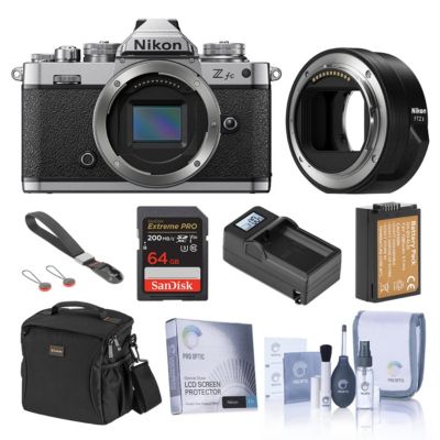 Nikon беззеркальная камера Z fc DX-Format, серебристая, комплект с адаптером FTZ II, картой 64GB SDXC, запасным аккумулятором, зарядным устройством и сумкой