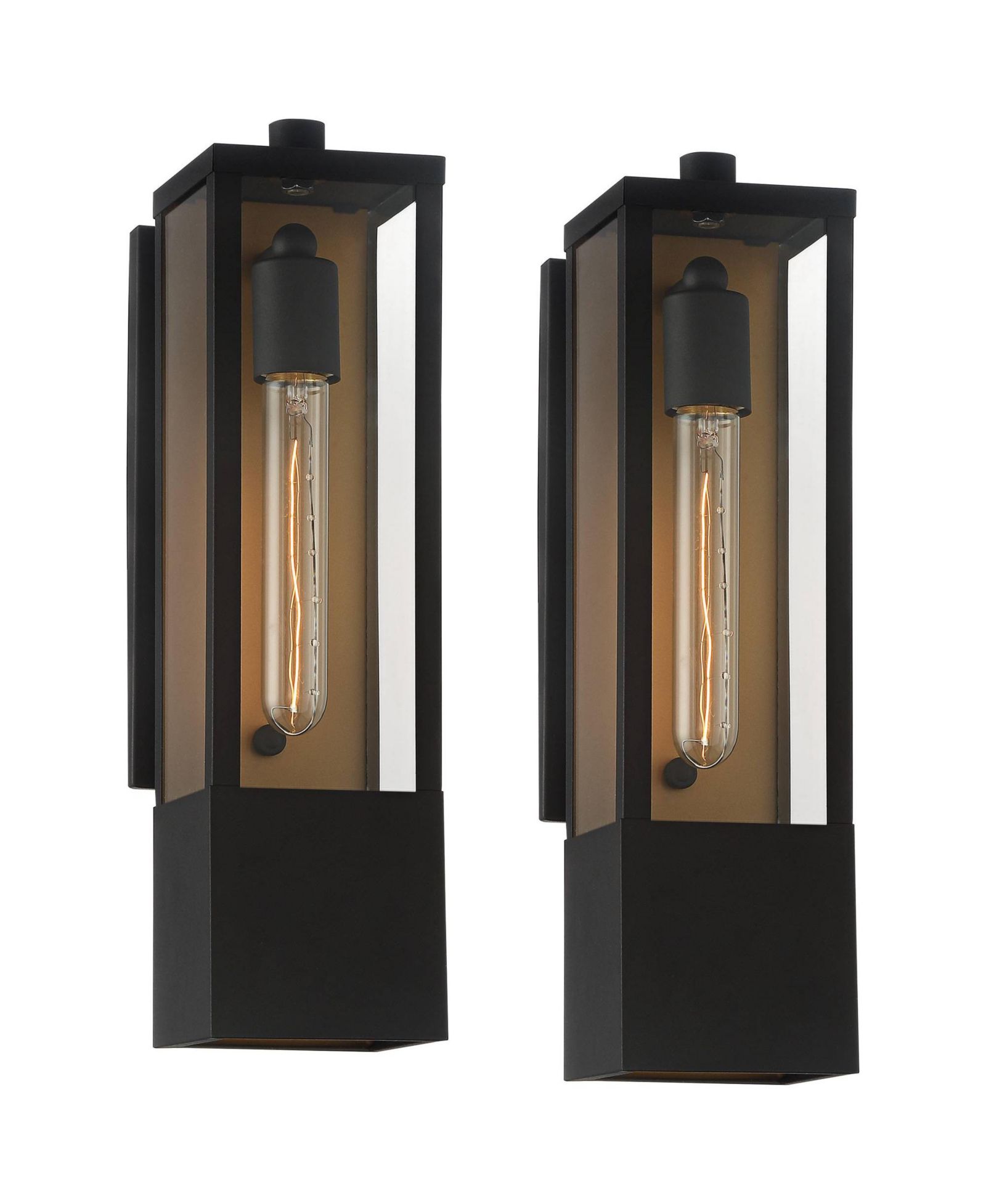 Possini Euro Design Berk современный уличный настенный светильник, комплект из 2 шт., текстурированный черный и золотой металл, 16" прозрачное стекло