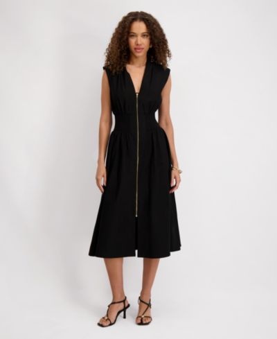 kensie Women's Sleeveless V-Neck Zip-Front Maxi Dress