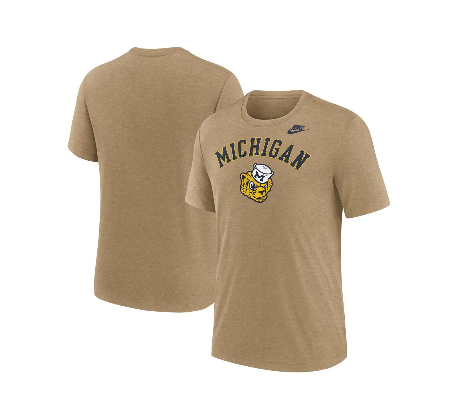 Nike Men's Heather Light Brown Michigan Wolverines Legacy Arch Tri-Blend T-Shirt