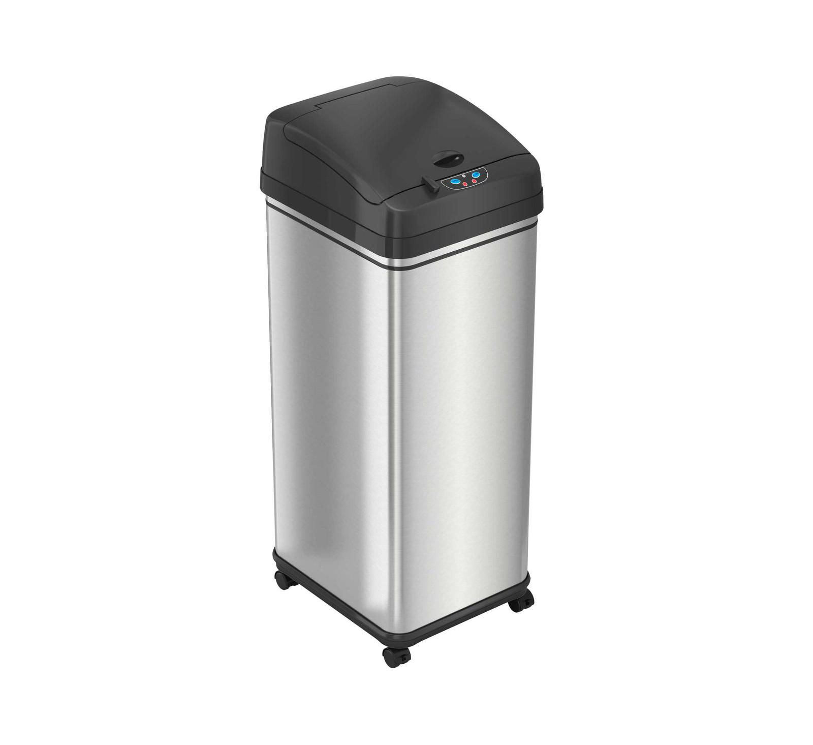 Мусорное ведро iTouchless 50 Liter / 13 Gallon из нержавеющей стали с датчиком, колесами и фильтром AbsorbX Odor
