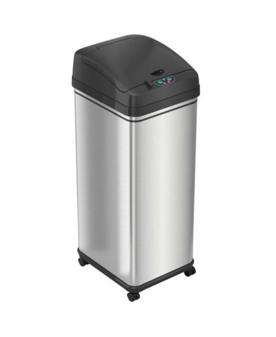 Мусорное ведро iTouchless 50 Liter / 13 Gallon из нержавеющей стали с датчиком, колесами и фильтром AbsorbX Odor