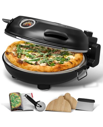 JoyTable 12 Inch Countertop Electric Indoor Stone Pizza Oven - Heats up to 790degree(s)F for Crispy Crust
