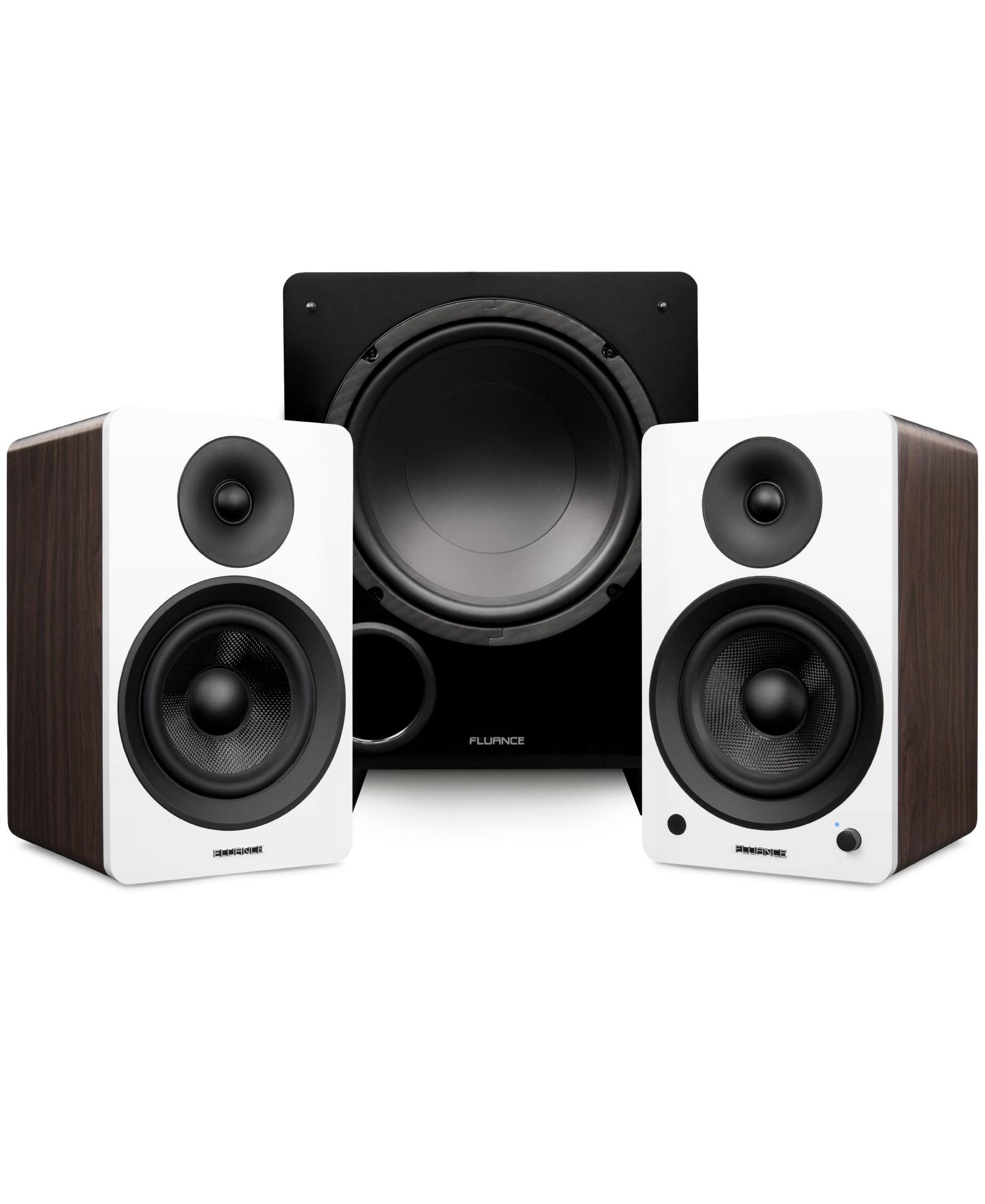 Комплект акустики Fluance Ai61 Powered 6.5" Bookshelf Speakers (White), DB10 10" Powered Subwoofer (Walnut), 15ft RCA Subwoofer Cable