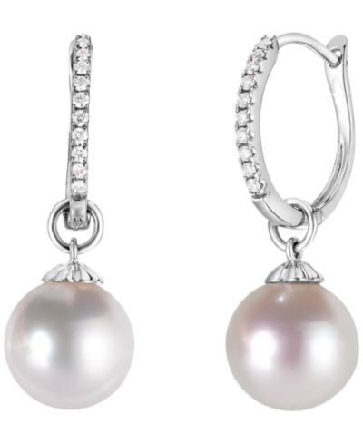 Серьги с натуральным жемчугом (10mm) и бриллиантами (1/10 ct. t.w.) в стерлинговом серебре
