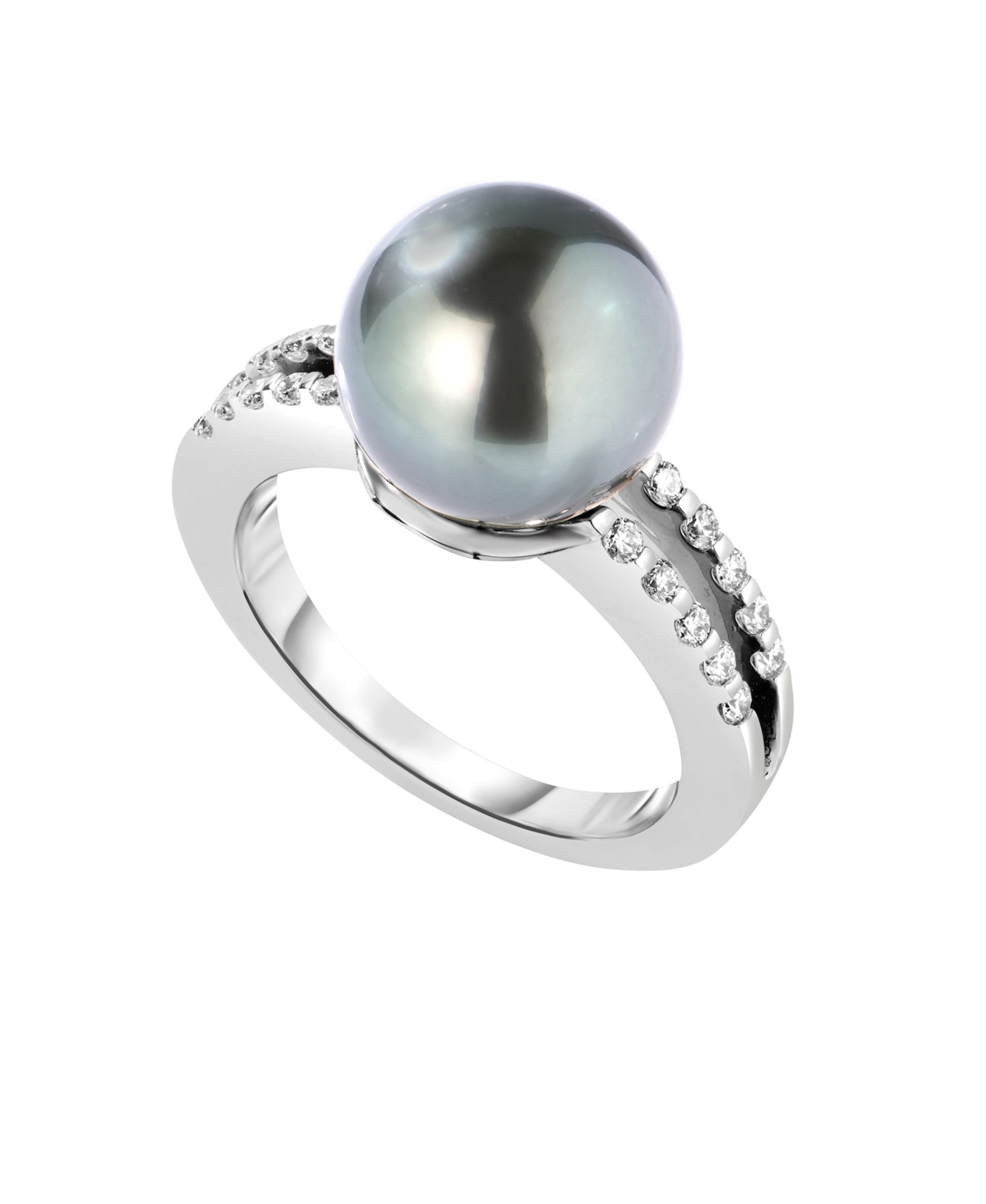 Macy's Кольцо с культивированным жемчугом Tahitian (10mm) и бриллиантом (1/4 ct. t.w.) в белом золоте 14k