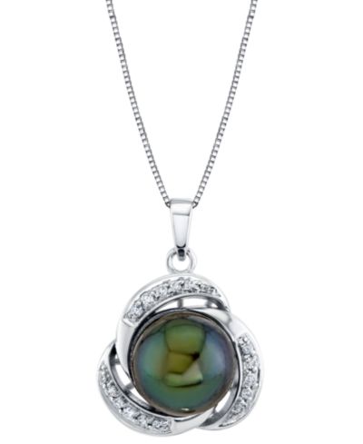 Cultured Tahitian Pearl (10mm) & Diamond (1/8 ct. t.w.) 18" Pendant Necklace in 10k White Gold
