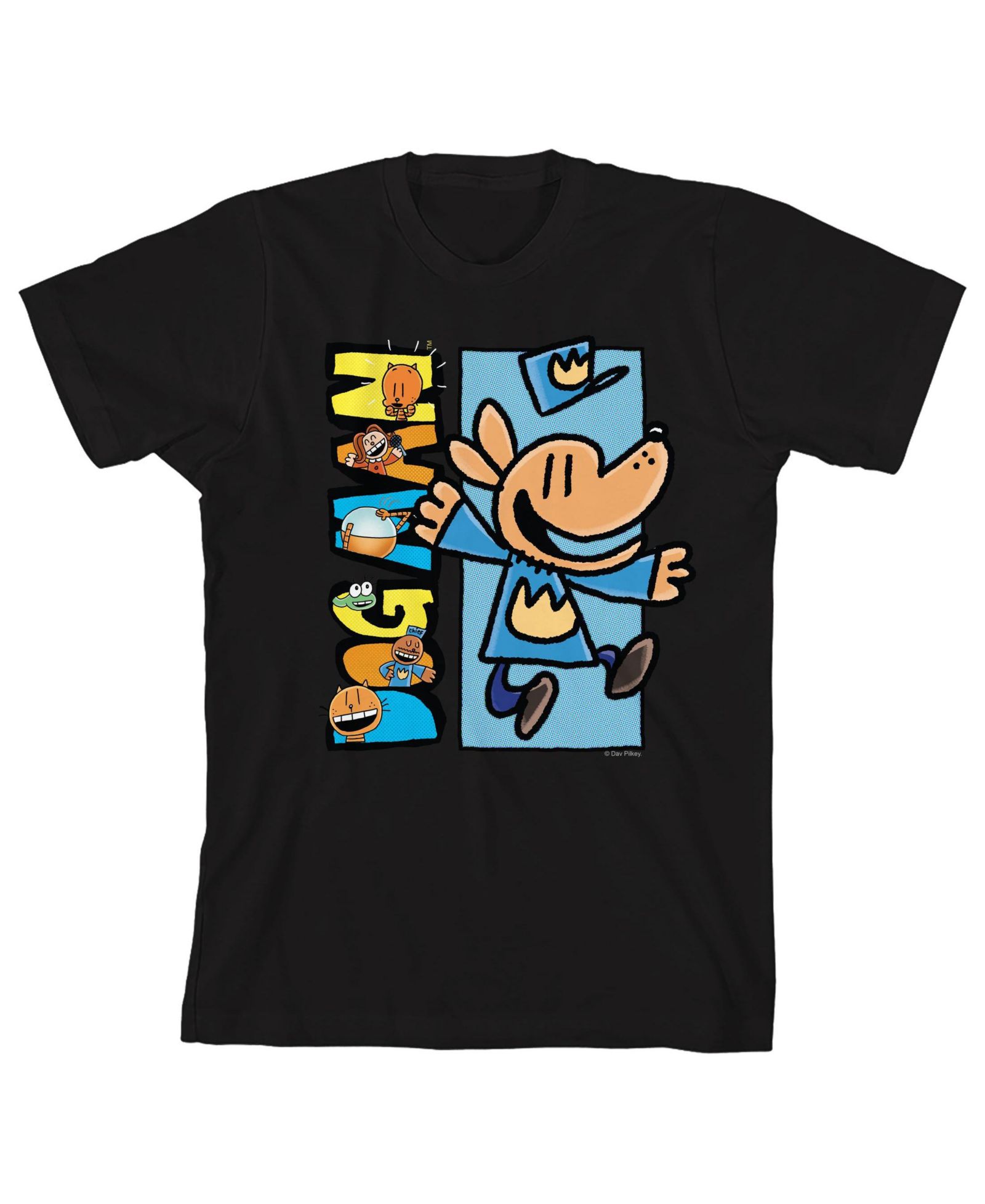 Детская футболка Dog Man Boys Characters Inside Logo Youth Black Crew Neck Short Sleeve T-shirt -XXL