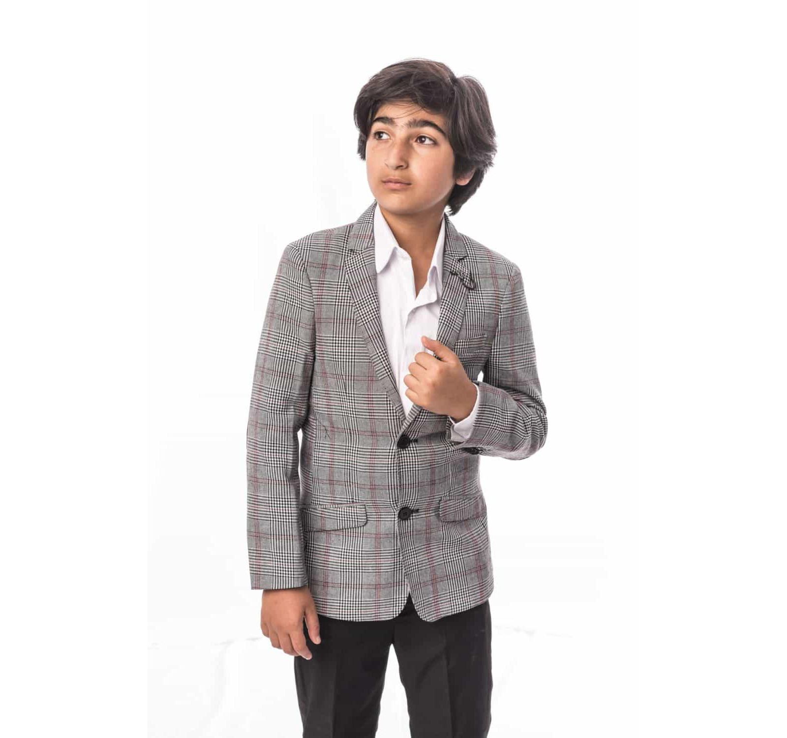 Elie Balleh Big Boys Grey Slim Fit Plaid Suit