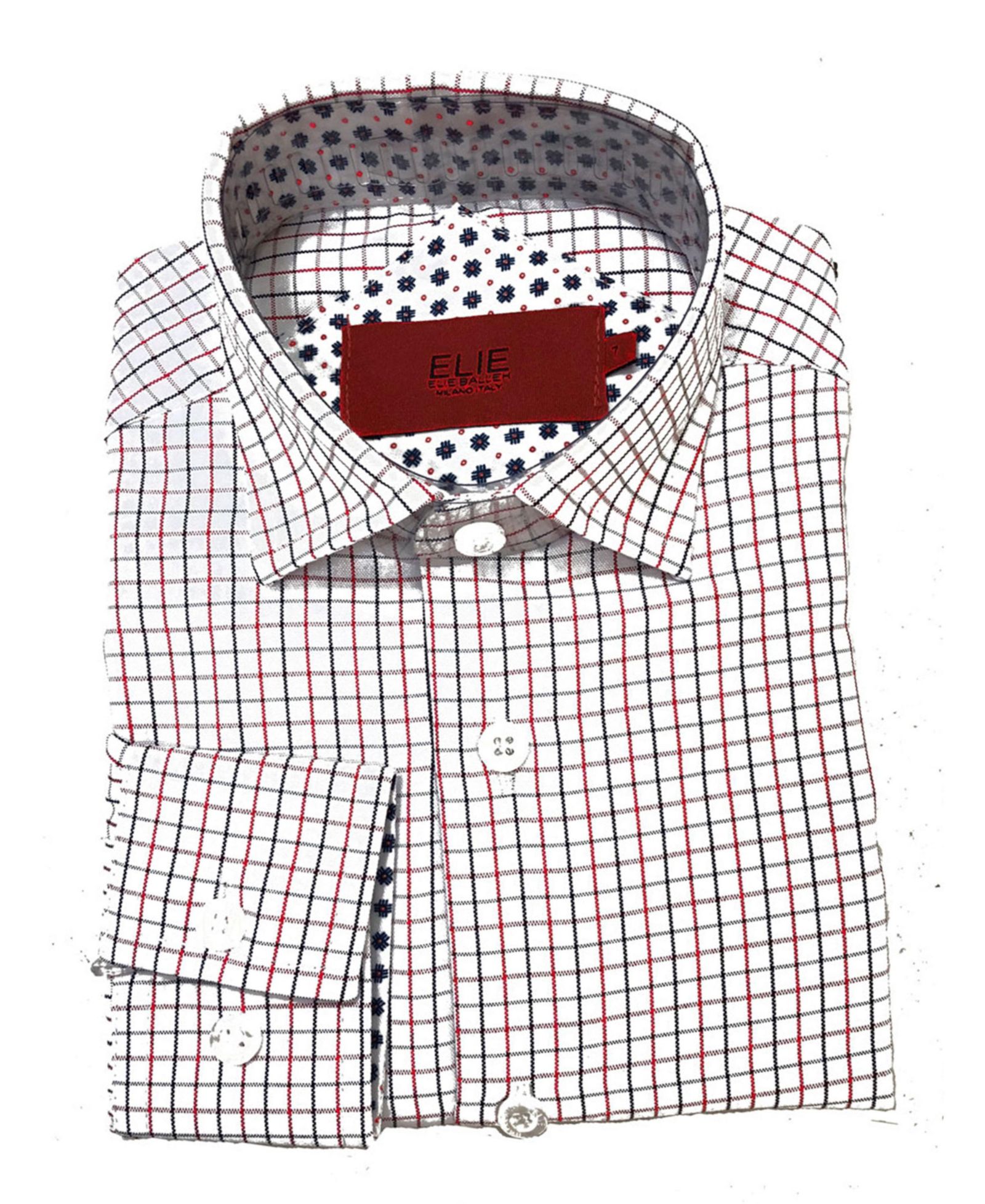 Elie Balleh Little Boys Red Plaid Short Sleeve Slim Fit Shirt