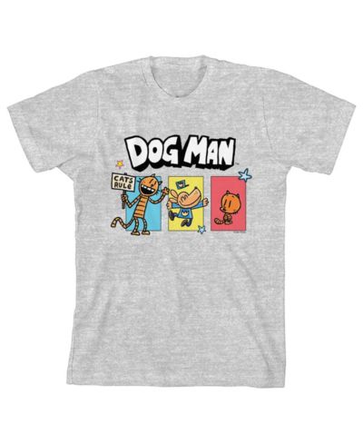 Dog Man детская футболка с принтом Petey the Cat & Lil' Petey, серая меланж, XL