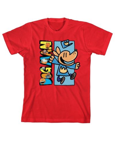 Dog Man Characters Inside Logo Youth Red Crew Neck Short Sleeve T-shirt -XS
