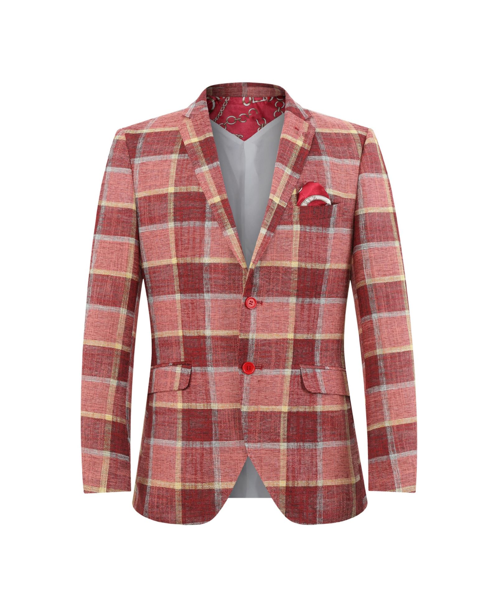 Elie Balleh Boys Red Slim Fit Plaid Blazer