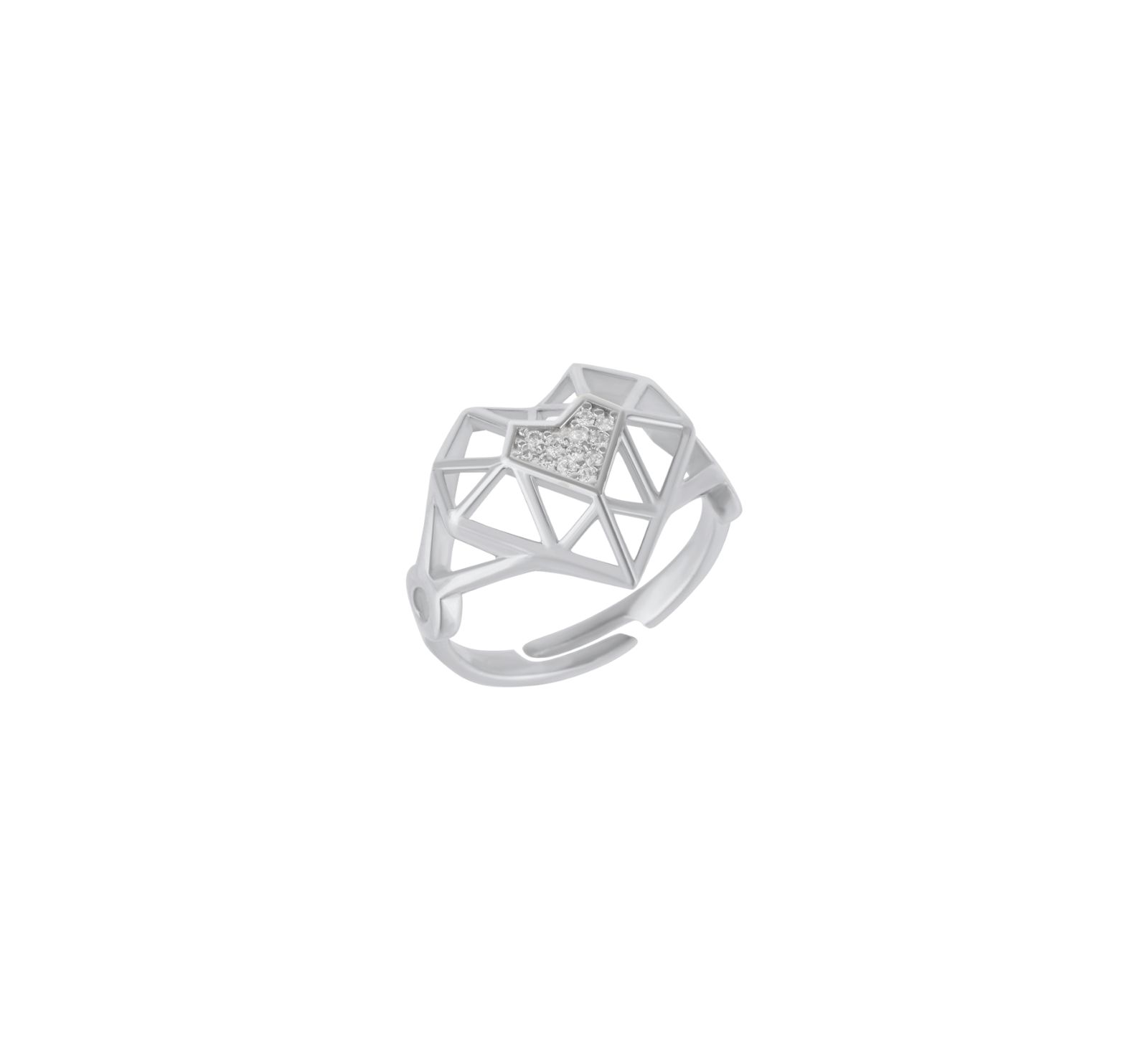 Spero London Geometric Heart Ring in Sterling