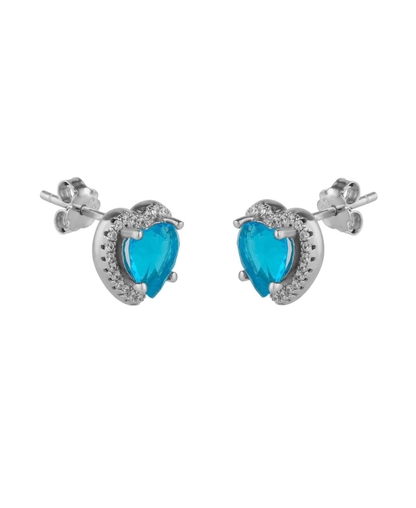 Ocean Blue Heart Sterling Silver Stud Earrings