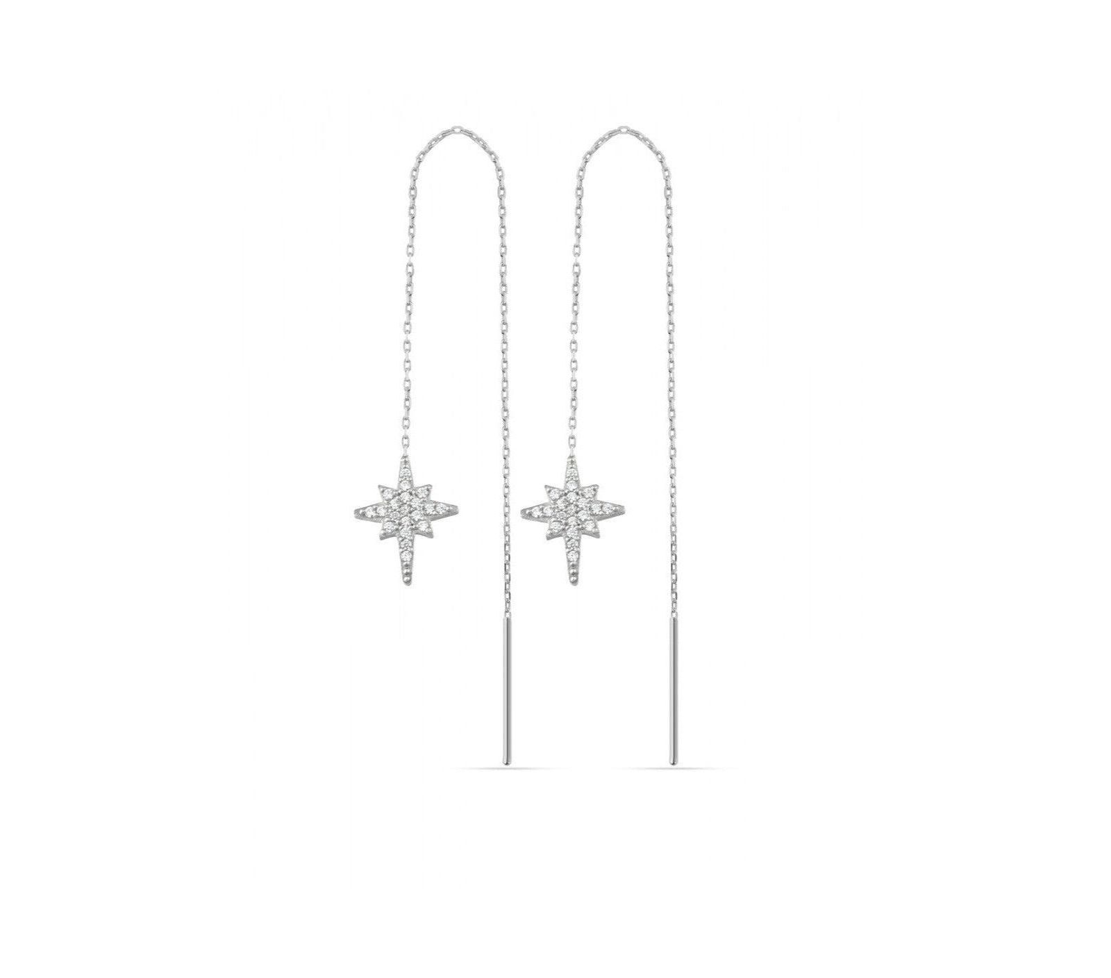 Spero London Northernstar Starbust Sterling Chain Drop Earrings