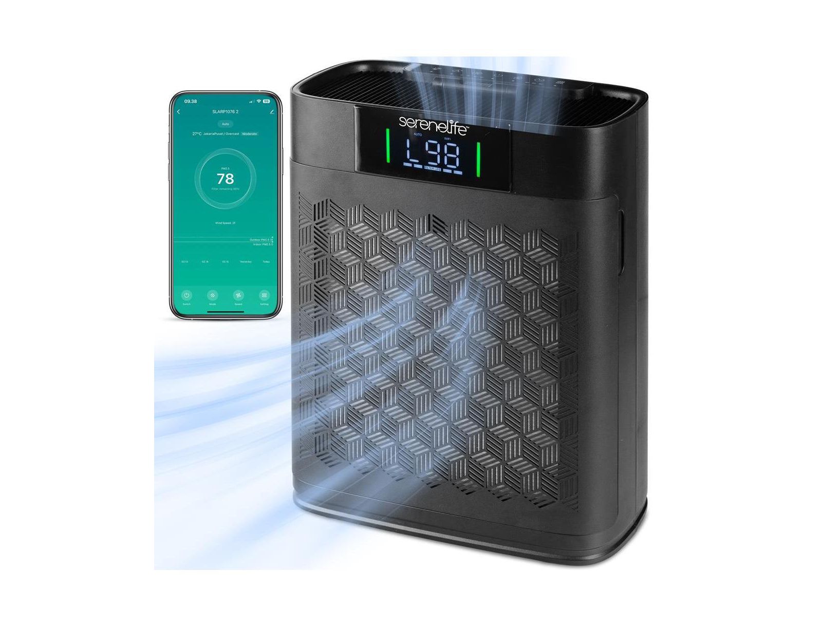 SereneLife High-Performance Air Purifier with Sleep Mode, Automatic Mode, and Filter Replacement Reminder for Bedrooms, Offices, and Living Rooms