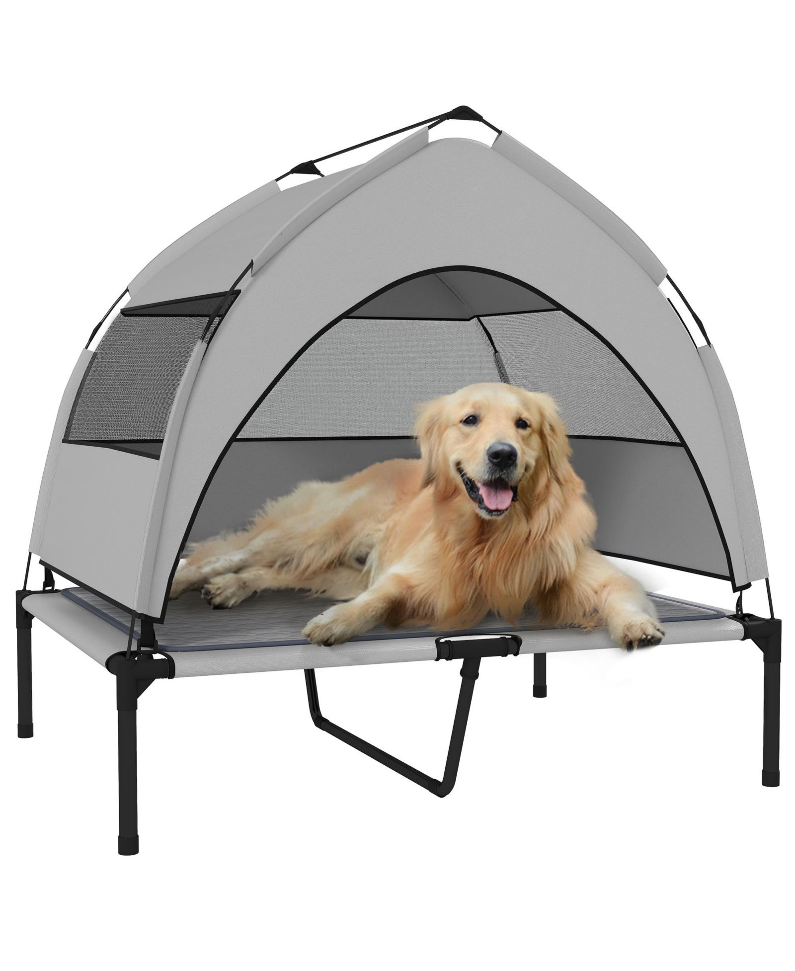 PawHut Elevated Dog Bed, Portable Raised Pet Bed with Canopy, Bag, 36"L
