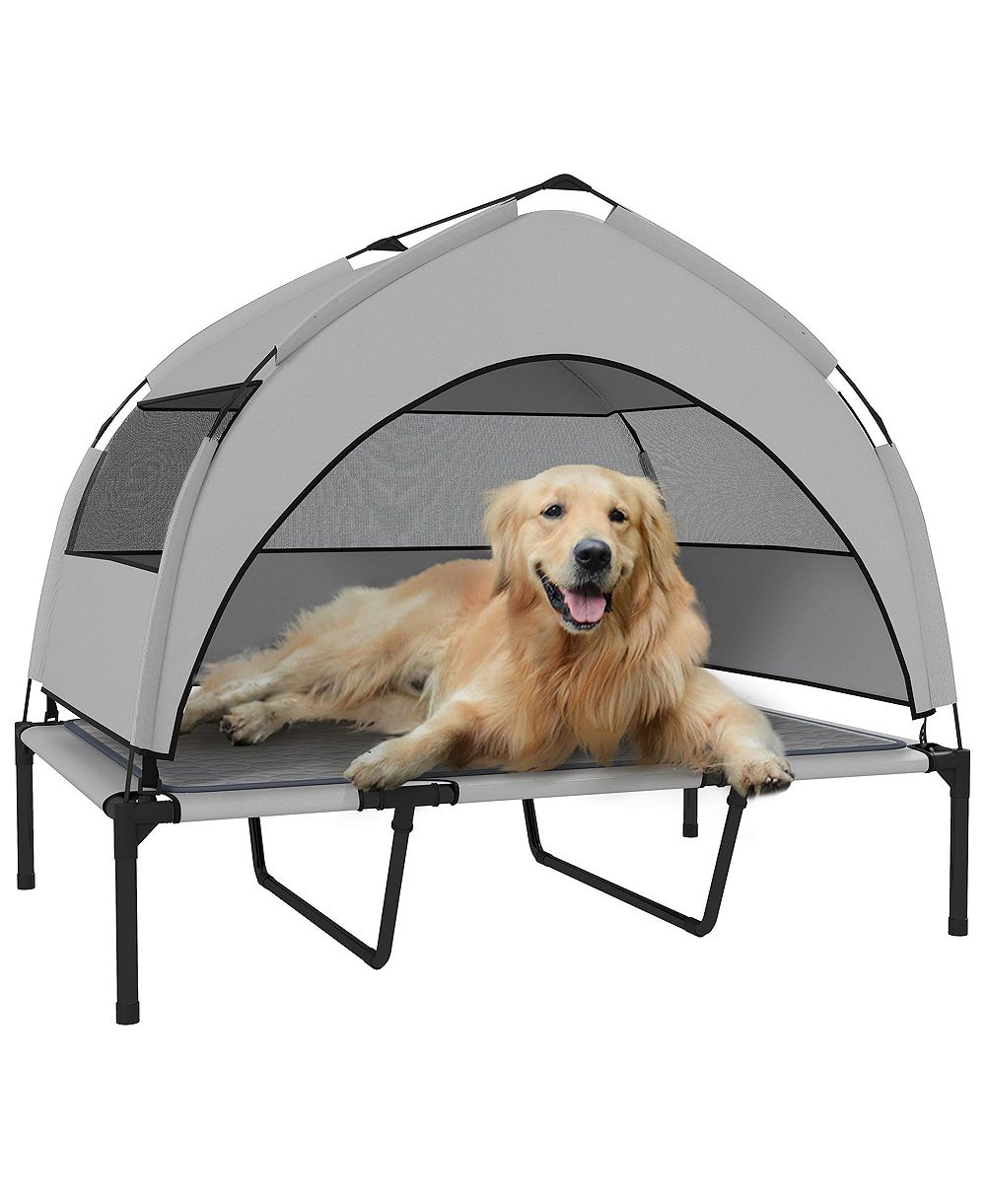 PawHut Elevated Dog Bed, Portable Raised Pet Bed with Canopy, Bag, 42"L