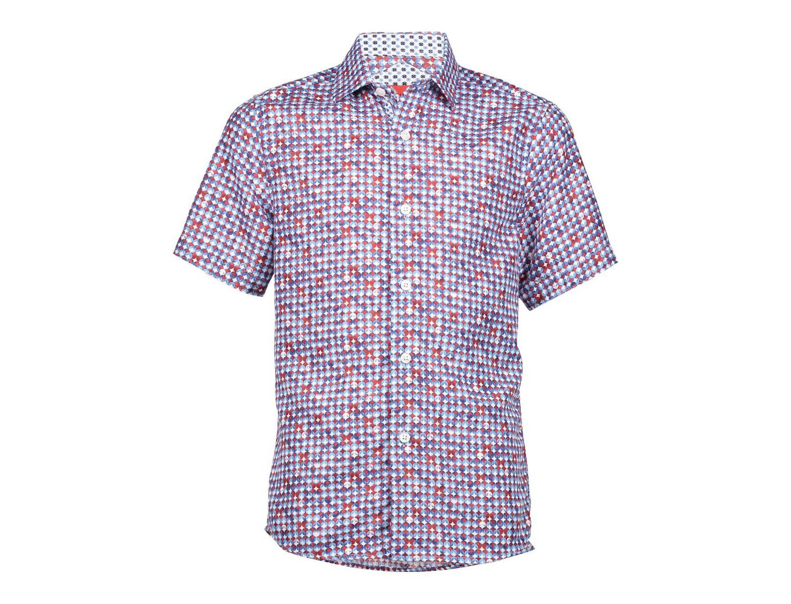 Elie Balleh Big Boys Blue Short Sleeve Circle Diamond Multicolor Slim Fit Shirt