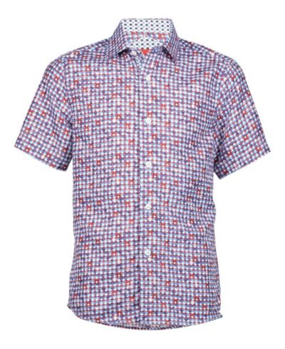 Elie Balleh Big Boys Blue Short Sleeve Circle Diamond Multicolor Slim Fit Shirt