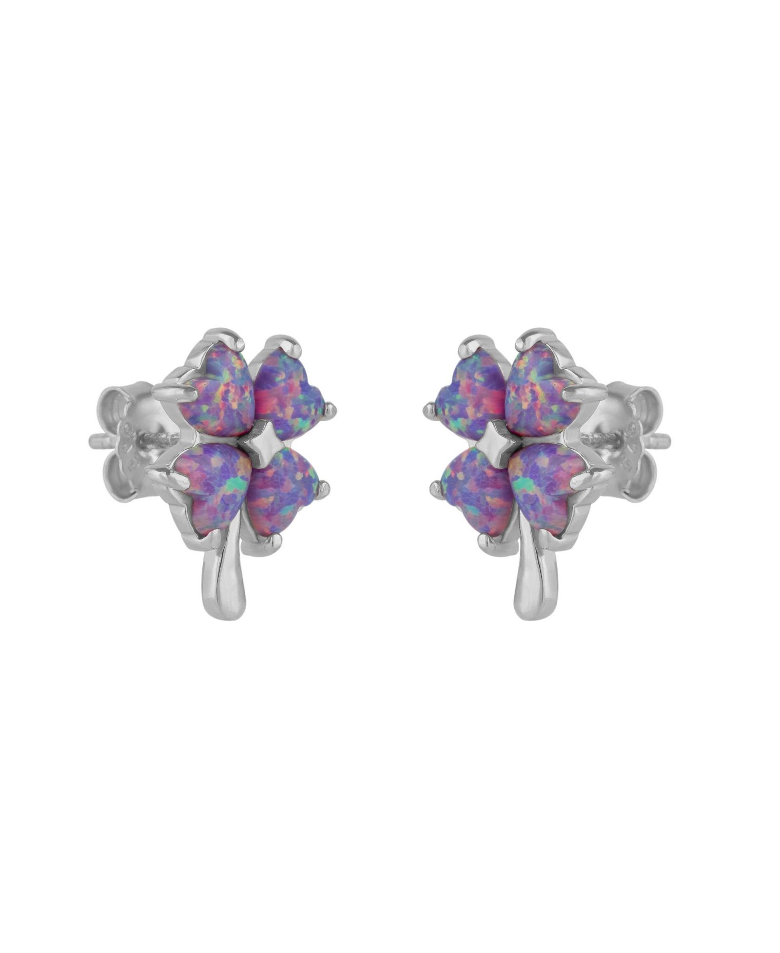 Spero London Opal Four Leaves Clover Sterling Stud Earrings