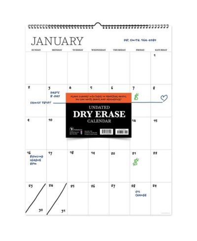 Undated 17" x 22" Dry Erase Large Wire-o Hanging Vertical Wall Calendar