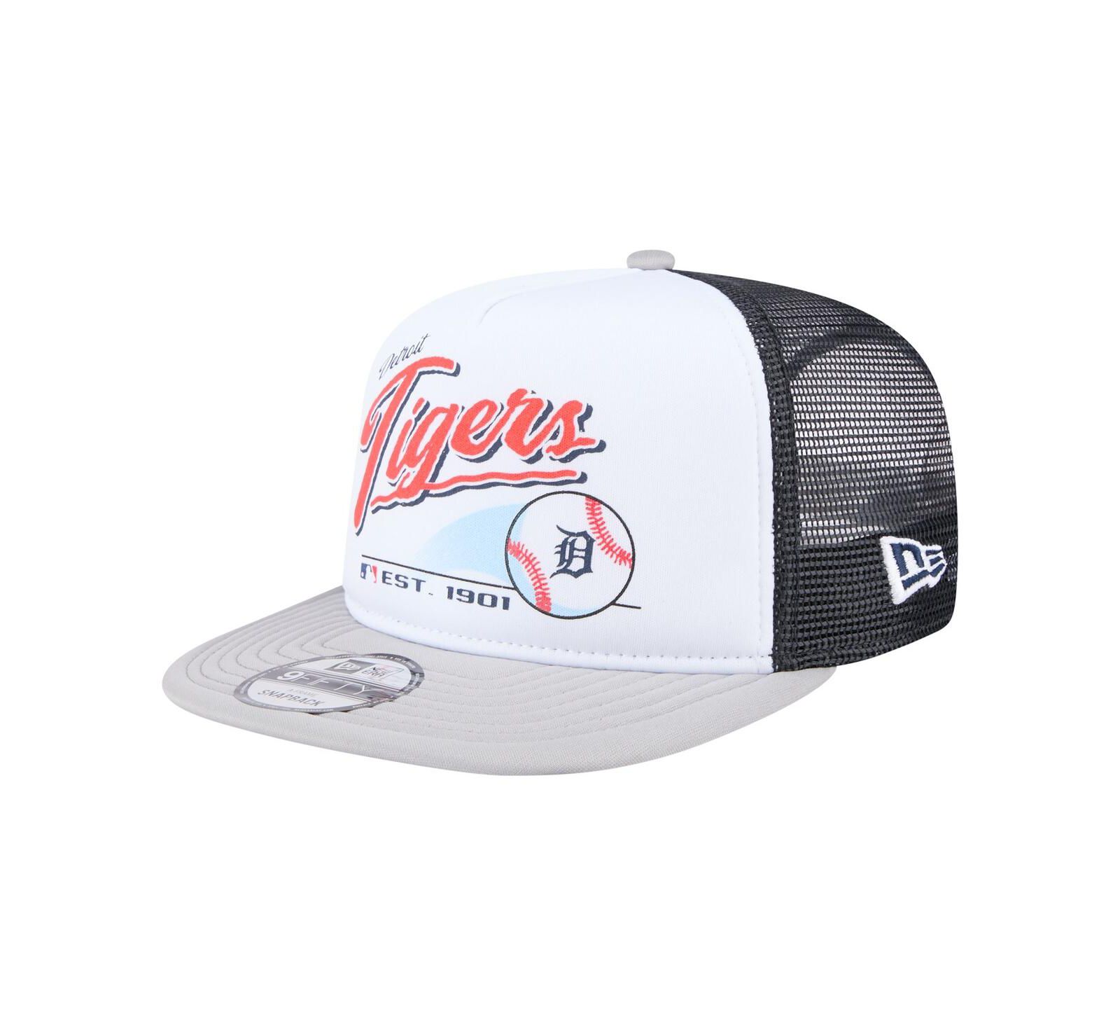 Мужская кепка-тракер New Era Detroit Tigers Retro Script 9FIFTY Snapback, цвет White/Gray