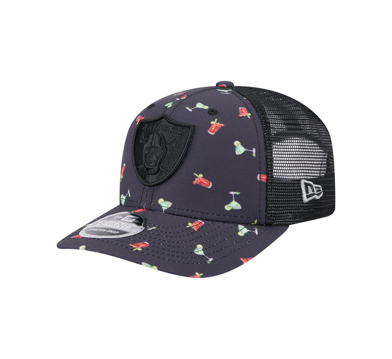 New Era Men's Navy/Black Las Vegas Raiders Adventure Drinks Pattern 9SEVENTY Stretch Snap Hat