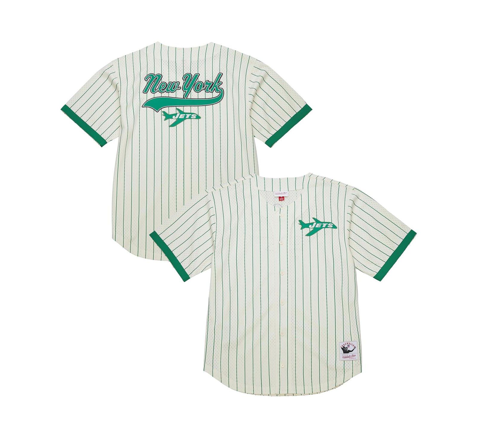 Мужская сетчатая футболка Mitchell & Ness Cream New York Jets с винтажным логотипом на пуговицах