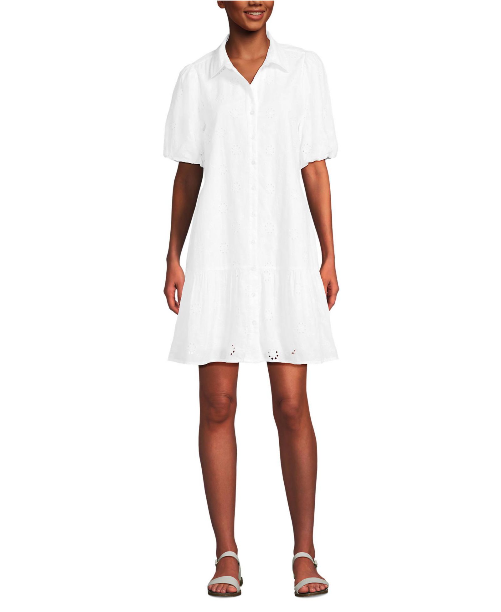 Lands' End Женское рубашечное платье с рукавом 3/4 и отделкой eyelet