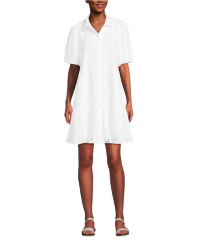 Lands' End Женское рубашечное платье с рукавом 3/4 и отделкой eyelet