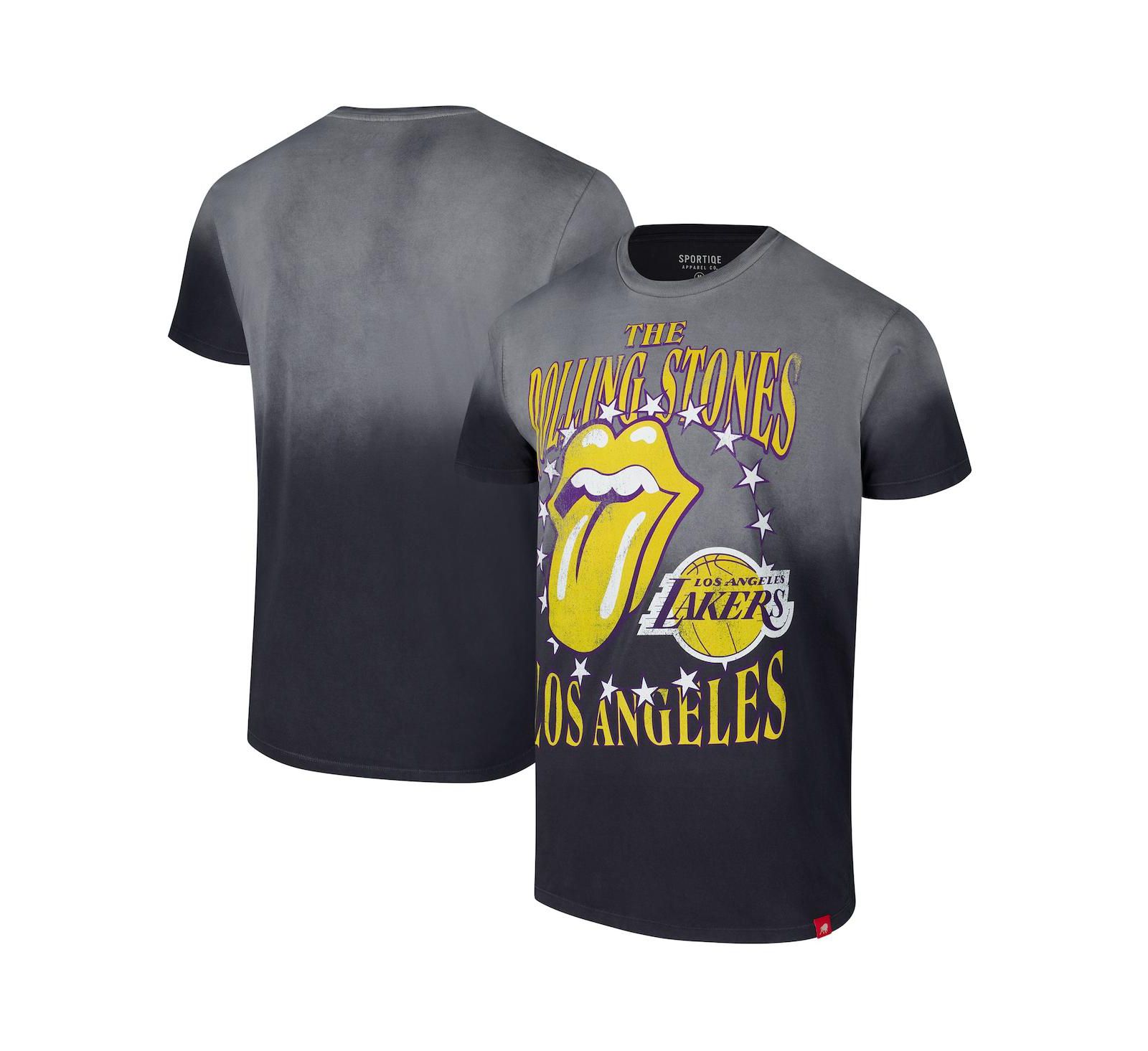 Футболка Sportiqe Men's and Women's Gray Rolling Stones x Los Angeles Lakers Bingham Collab T-Shirt