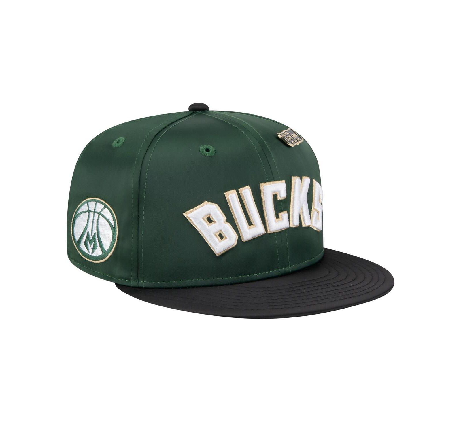 Мужская винтажная кепка New Era Hunter Green/Black Milwaukee Bucks Throwback Satin Vintage Pin Two-Tone 59FIFTY Fitted Hat
