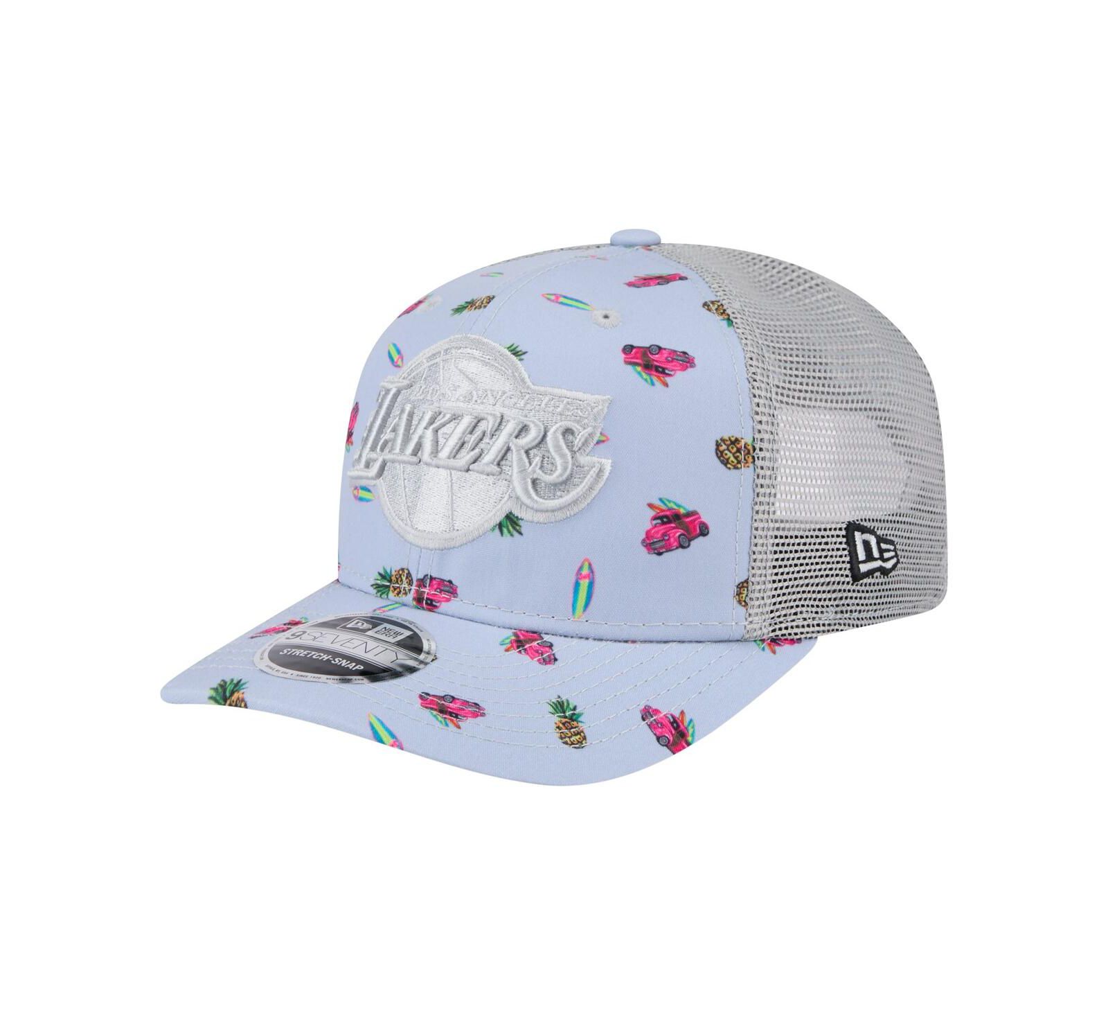 Мужская кепка New Era Light Blue/Gray Los Angeles Lakers Adventure Aloha Pattern 9SEVENTY Stretch-Snap