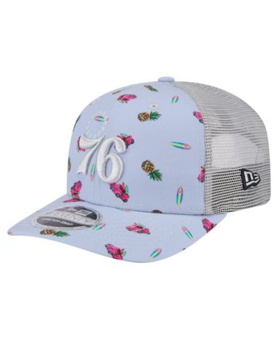 Мужская кепка New Era Light Blue/Gray Philadelphia 76ers Adventure Aloha Pattern 9SEVENTY Stretch-Snap