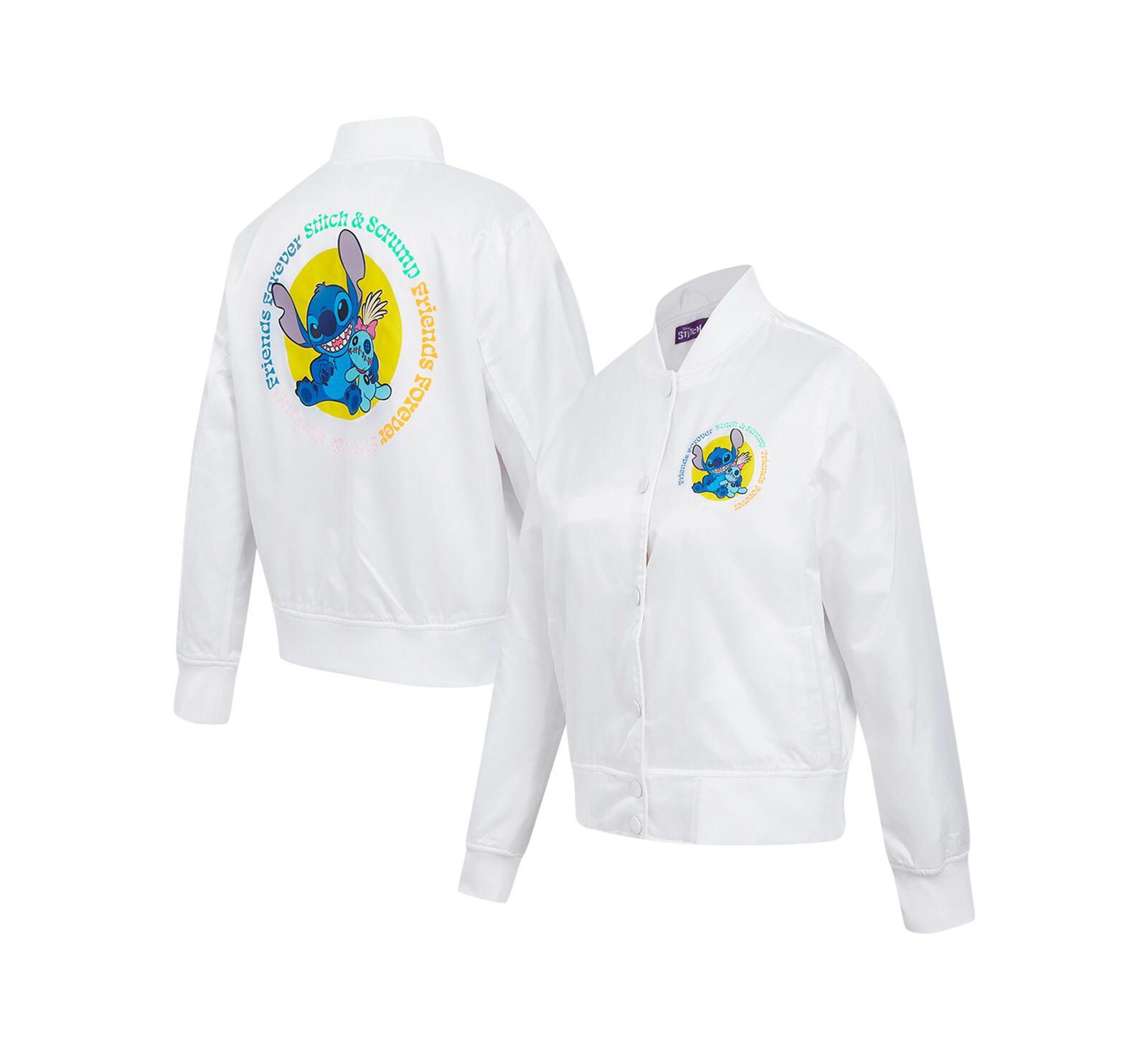 Freeze Max Women's White Lilo and Stitch Scrump Stitch Full-Snap Satin Jacket
