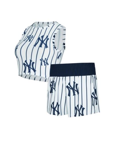 Женский комплект Concepts Sport из 2 предметов: белый топ и шорты New York Yankees Pinstripe Record