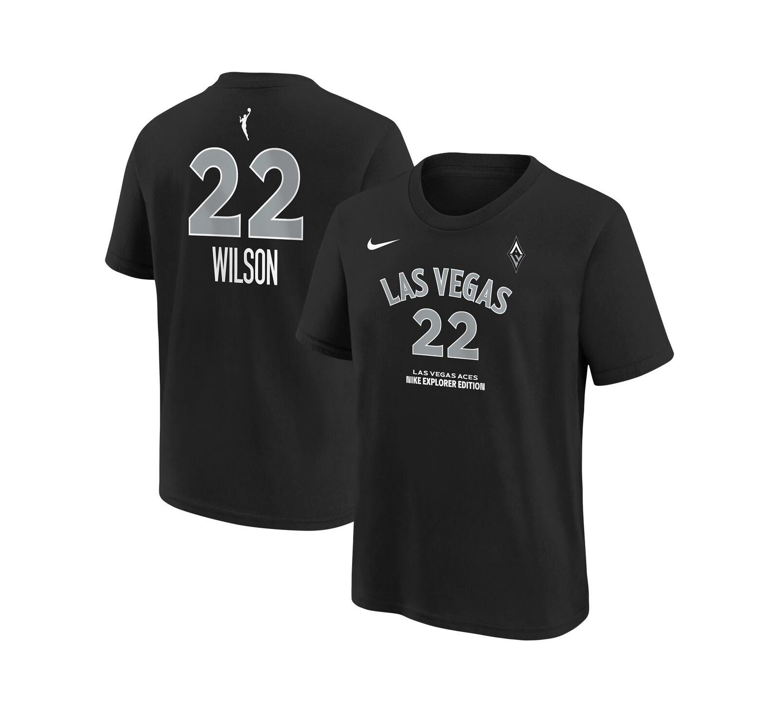 Nike детская футболка A'ja Wilson Black Las Vegas Aces Explorer Edition с именем и номером